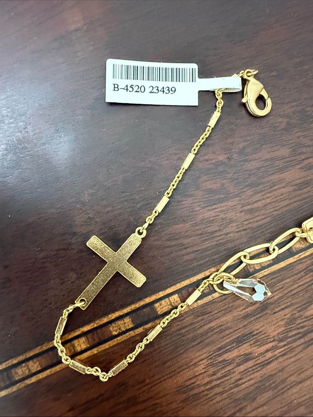 Mariana Gold Cross Chain Bracelet with Light Blue and Clear Stones - Picture 4 of 4
